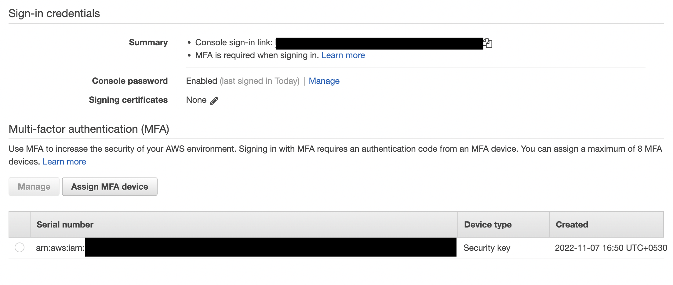 Register first MFA device