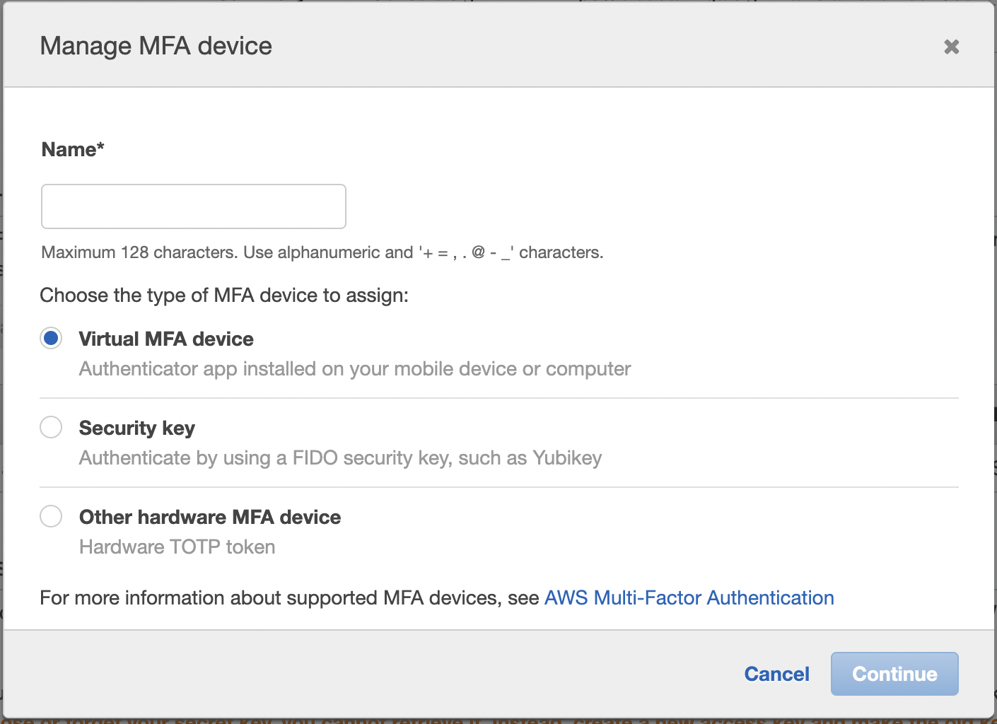 Selecting the required security key